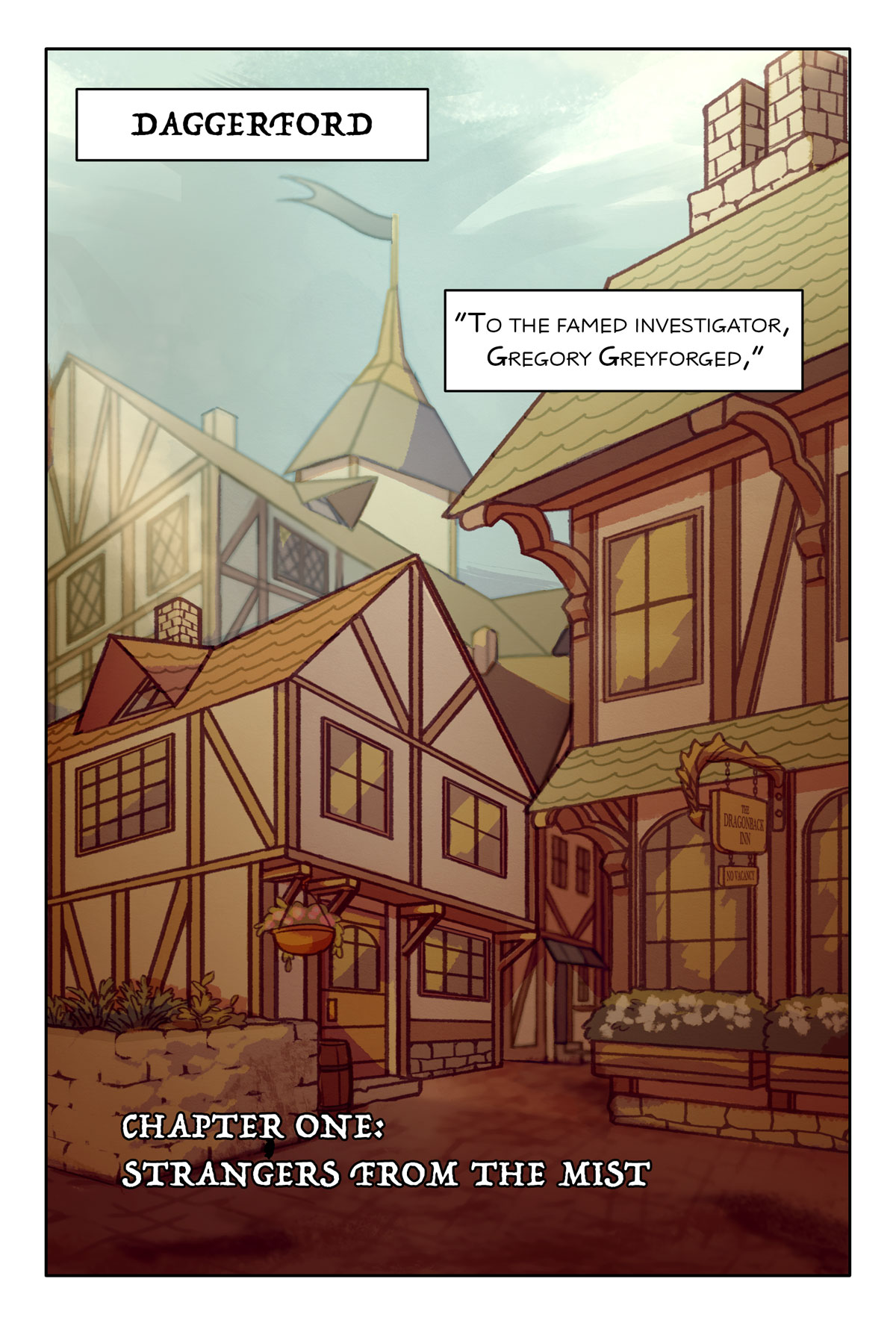 Fantasy Town, background design and comic page